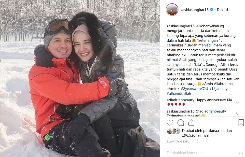 Rayakan 8 tahun menikah, begini ungkapan hati Zaskia Sungkar
