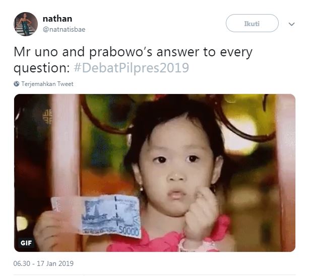 11 Cuitan lucu tanggapi pernyataan Prabowo-Sandi di debat capres