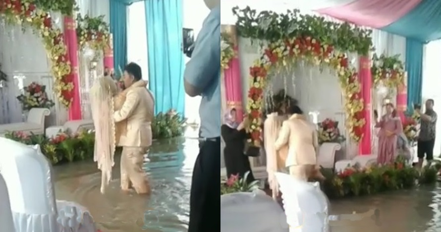 Perjuangan pria gendong pengantin wanita di tengah banjir, salut