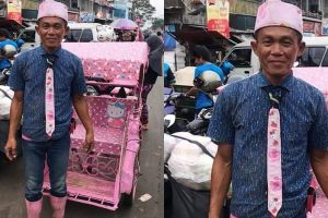 Becak bertema Hello Kitty di Tasikmalaya ini viral, serba pink