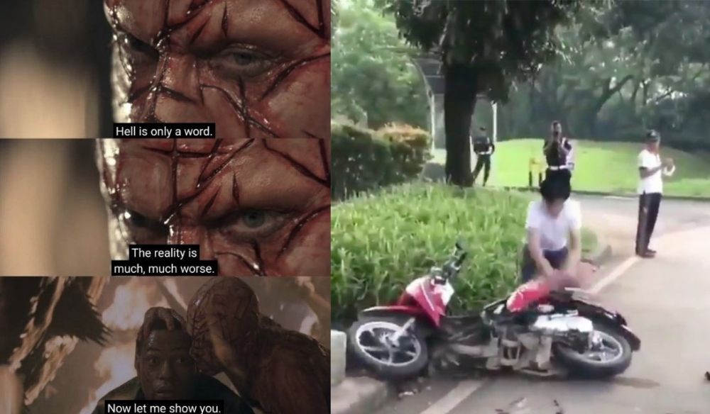 15 Editan foto momen pria rusak motornya saat ditilang kocak pol