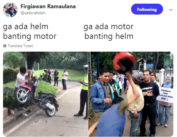 15 Editan foto momen pria rusak motornya saat ditilang kocak pol