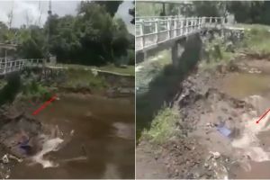 Video air masuk lubang besar di tengah Sungai Kuning