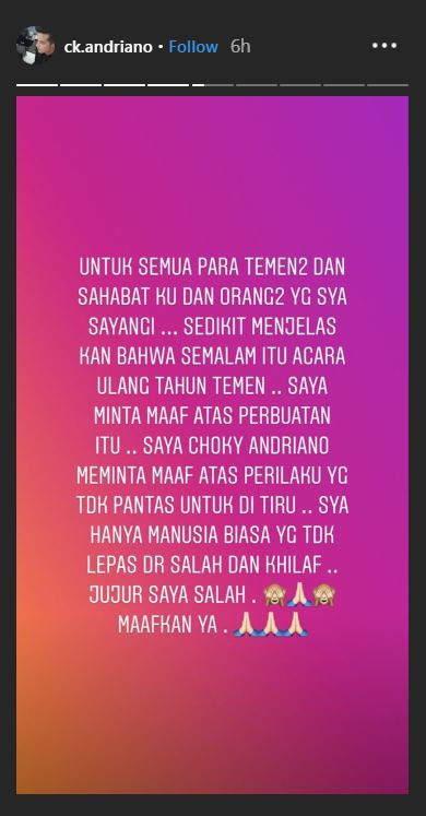 Foto ciumannya bikin heboh, ini ucapan maaf Choky Andriano