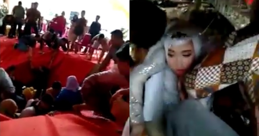 Detik-detik panggung pelaminan roboh, pengantin terjebak di kolong