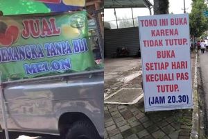 14 Spanduk jualan ini kocak, bikin mikir dua kali