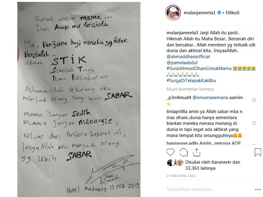 Suami di penjara, Mulan Jameela ungkapkan rasa rindu