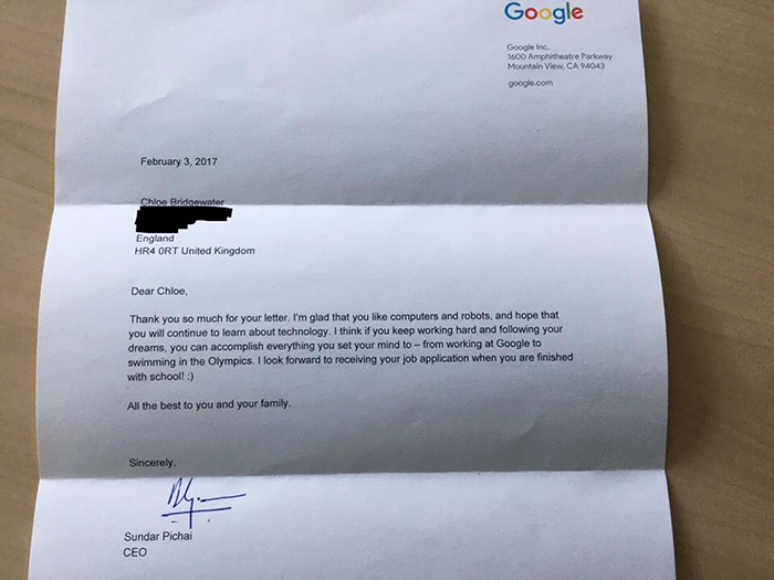 Bocah 7 tahun ini kirim surat lamaran kerja ke Google, dibalas CEO