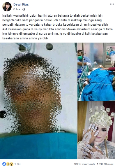 Sudah dirias, mempelai wanita ini syok usai tahu kekasihnya tewas