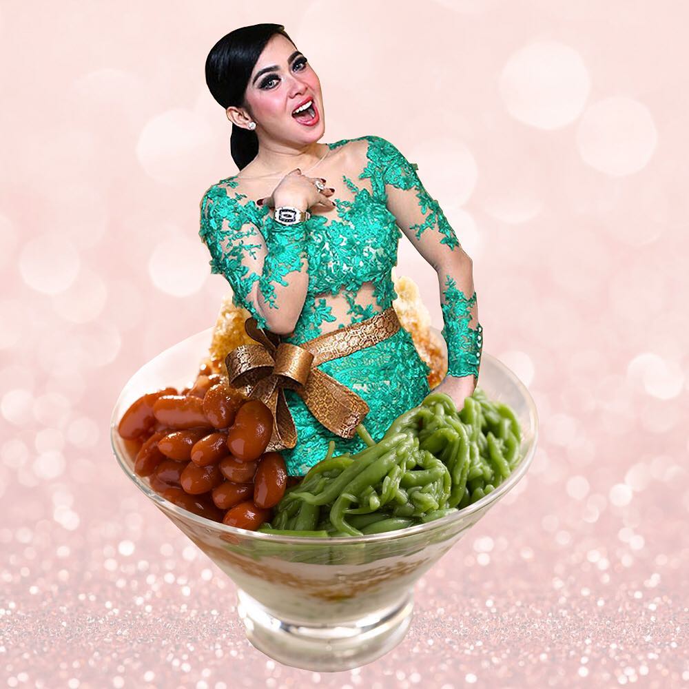 20 Foto editan lucu fashion Syahrini digabungkan dengan makanan