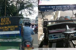 12 Tulisan lucu di belakang becak ini bikin ngakak