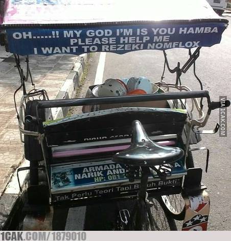 12 Tulisan lucu di belakang becak ini bikin ngakak