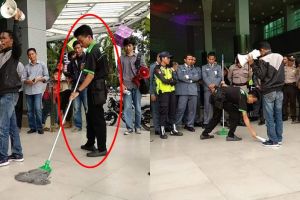 Aksi cleaning service di tengah demo boikot Dilan ini jadi sorotan