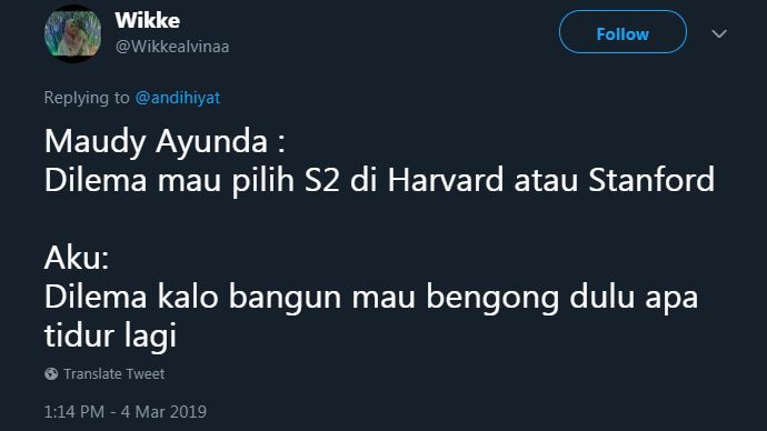 12 Cuitan lucu beda dilema Maudy Ayunda vs orang biasa ini kocak