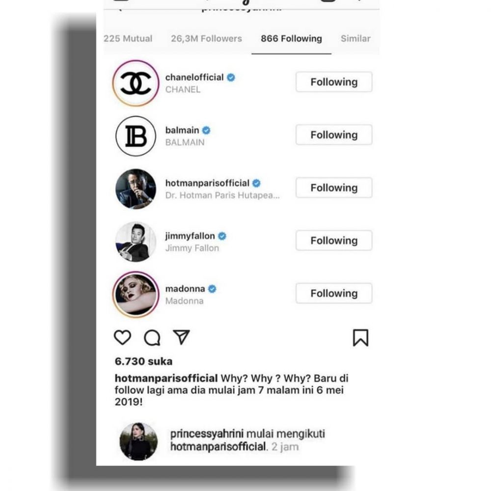 Syahrini follow Instagram Hotman Paris lagi, alasannya apa ya?