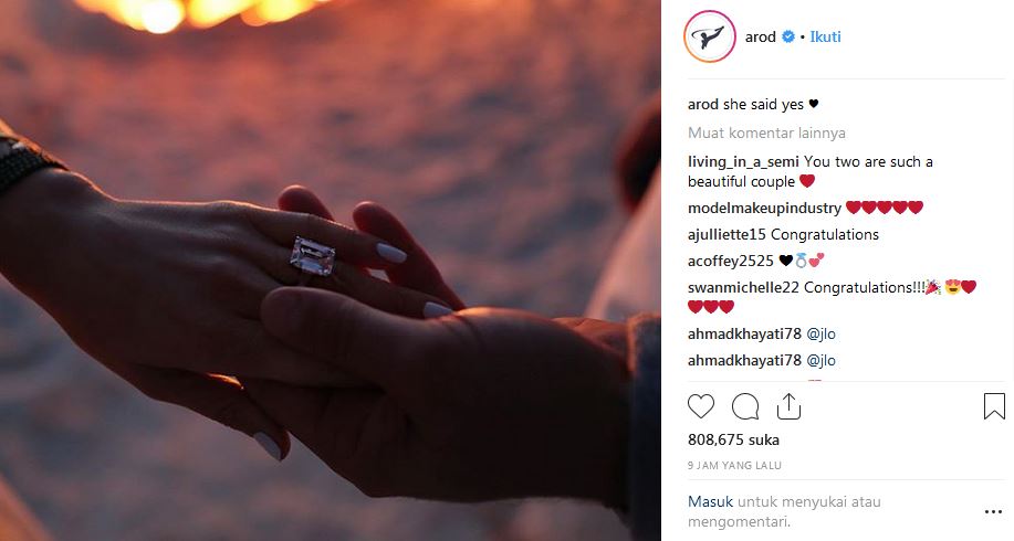 Jennifer Lopez tunangan, harga cincin diperkirakan Rp 14,3 miliar