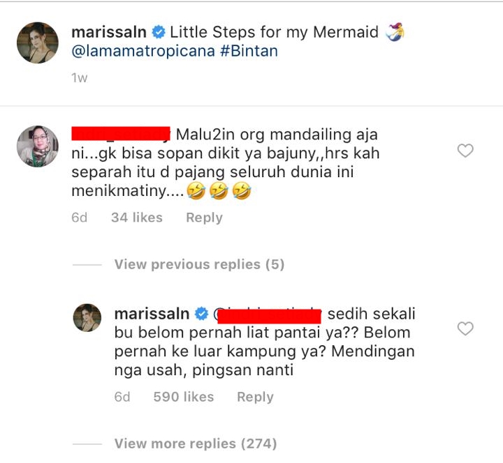 Balasan menohok Marissa Nasution soal busananya di pantai, ngena