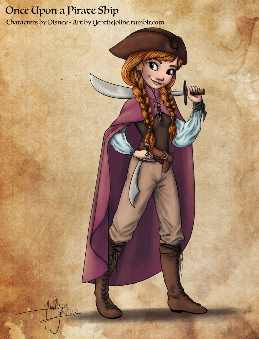 8 Ilustrasi Putri Disney jadi bajak laut ini bikin pangling