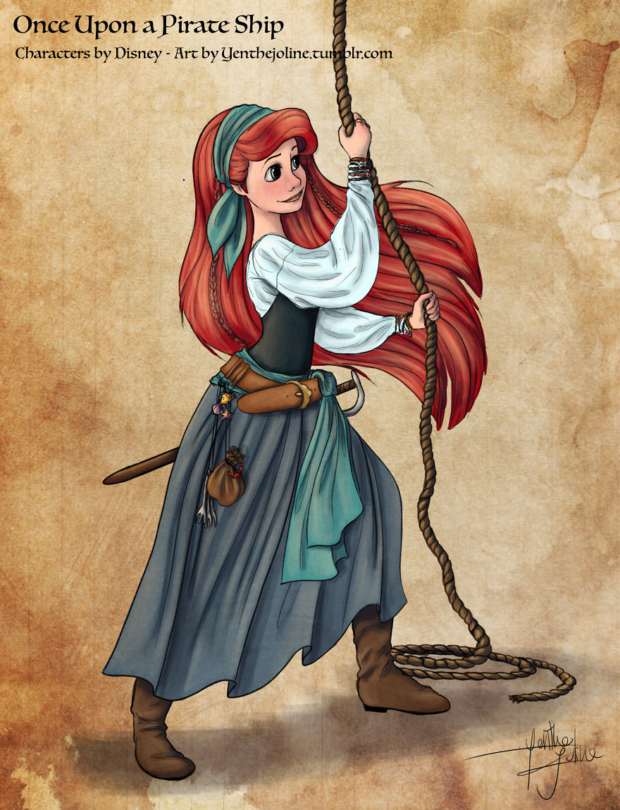8 Ilustrasi Putri Disney jadi bajak laut ini bikin pangling