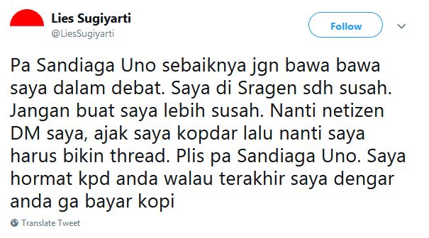 7 Cuitan lucu Bu Lies tanggapi Sandiaga ini bikin nyengir