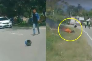 Pria ini bakar motornya karena tak terima ditilang, bikin miris