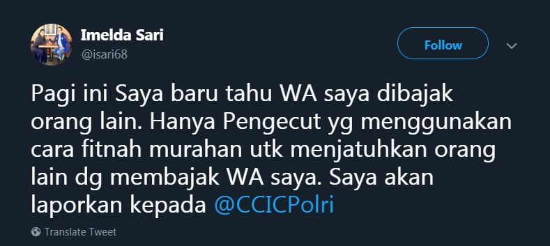 WhatsApp Imelda Demokrat diretas, kirim gambar porno ke grup