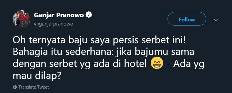 Baju batiknya mirip serbet hotel, ini reaksi lucu Ganjar Pranowo