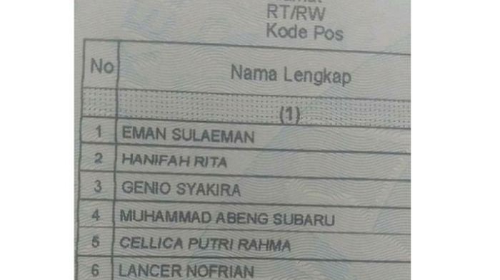 Nama-nama unik di 8 kartu keluarga ini mengundang senyum