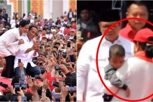 Momen Iriana Jokowi tolong anak kepanasan di arena kampanye