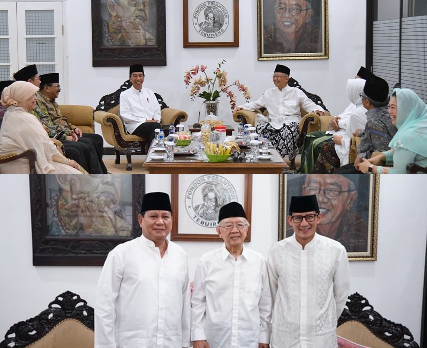 4 Beda gaya Jokowi dan Prabowo saat kunjungi tokoh penting
