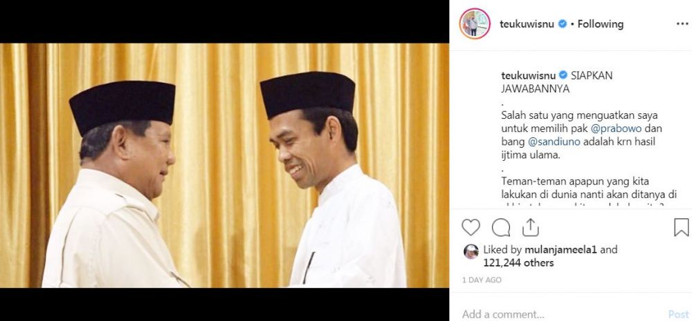 7 Seleb ini mantap dukung Prabowo-Sandi di Pilpres 2019