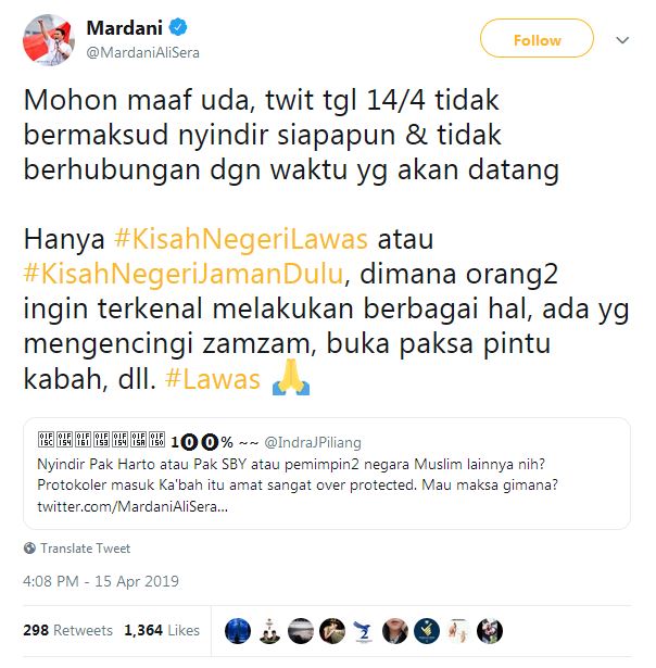 Klarifikasi Mardani Ali usai tweetnya ditanggapi Indra J Piliang