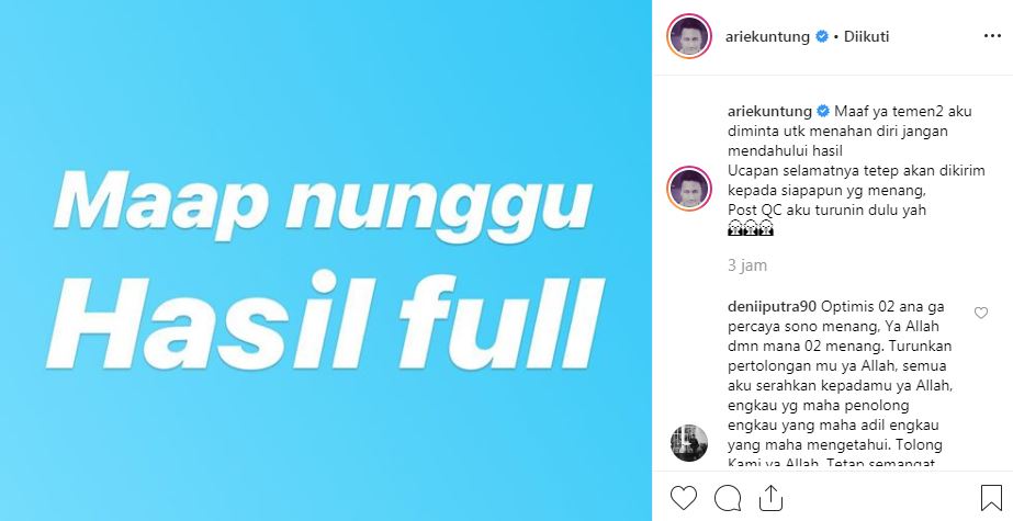 Arie Untung hapus postingan ucapan selamat Jokowi, ini alasannya