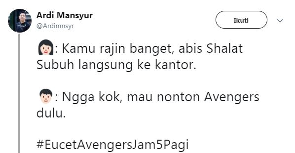 10 Cuitan lucu Avengers: Endgame tayang jam 5 pagi bikin tepuk jidat