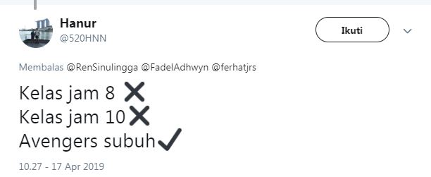 10 Cuitan lucu Avengers: Endgame tayang jam 5 pagi bikin tepuk jidat