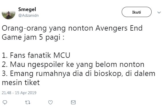 10 Cuitan lucu Avengers: Endgame tayang jam 5 pagi bikin tepuk jidat