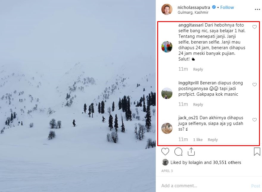 Nicholas Saputra hapus foto selfienya, ini reaksi kocak warganet