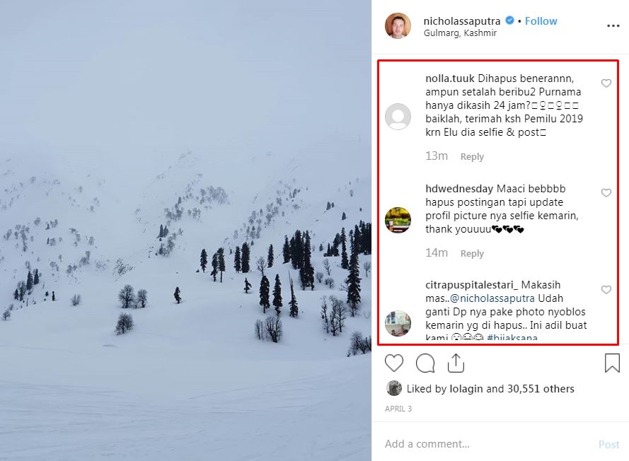 Nicholas Saputra hapus foto selfienya, ini reaksi kocak warganet