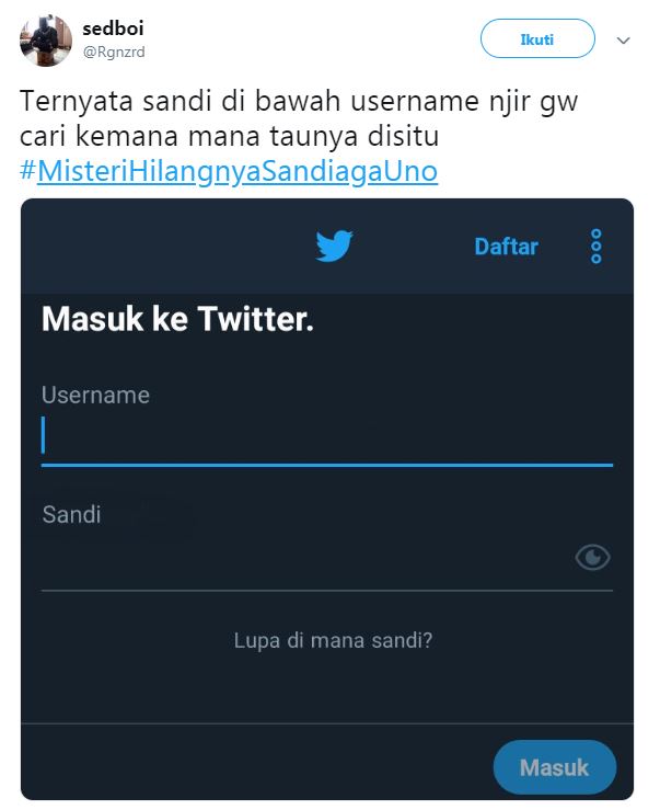 10 Cuitan lucu 'Misteri Hilangnya Sandiaga Uno' ini bikin ngakak