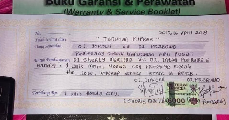 Demi Pilpres 2019, dua ibu-ibu di Solo taruhan mobil CRV Prestige