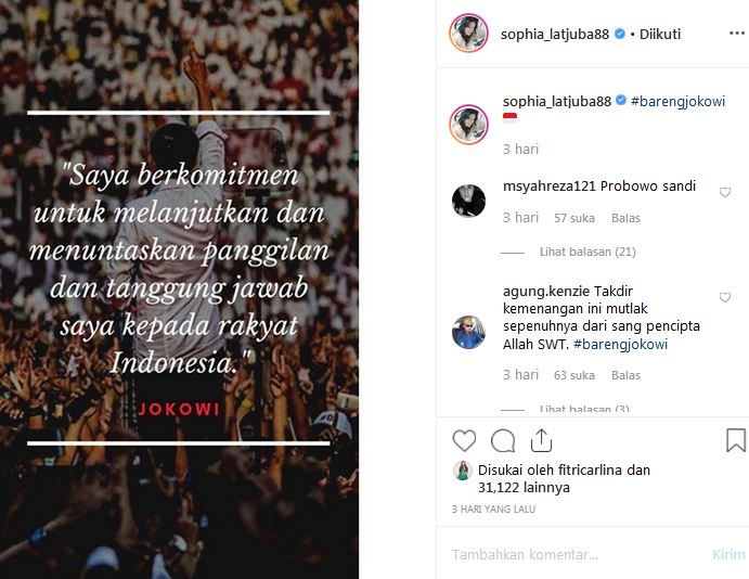 Jokowi unggul hitung cepat, ini reaksi 12 seleb pendukungnya