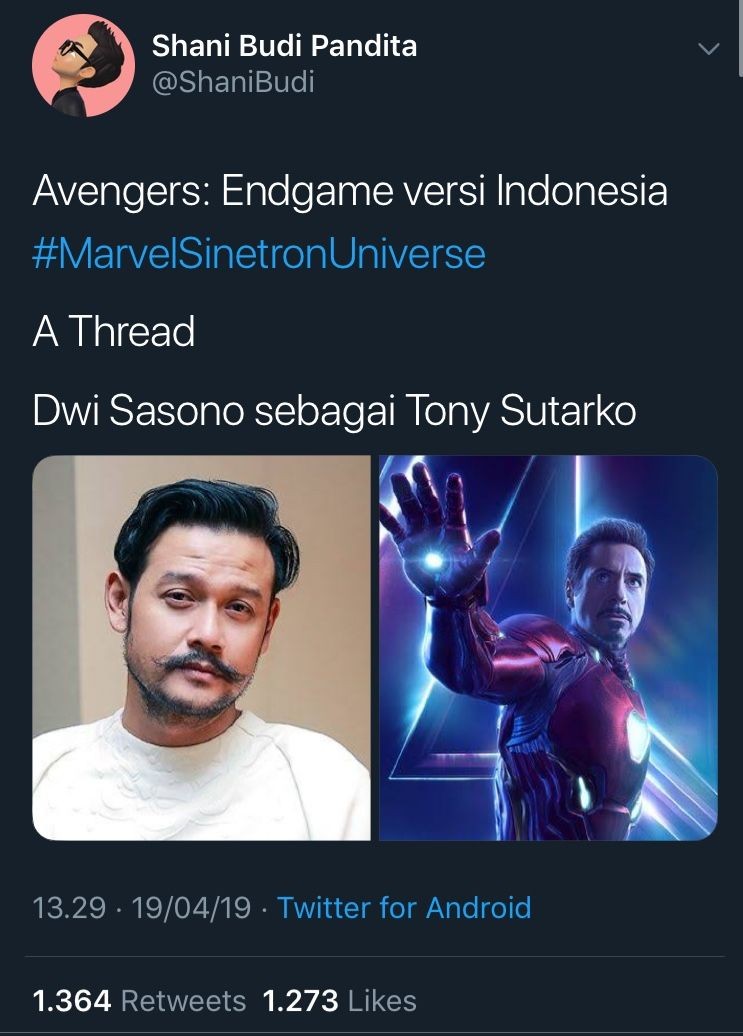 21 Cocoklogi artis Indonesia kalau berperan di Avengers: Endgame