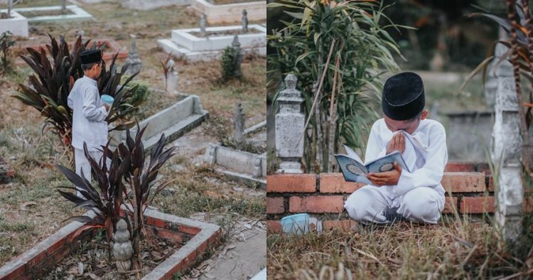 15 Foto Cerita Anak Ziarah Ke Makam Ibunda Ini Bikin Mewek