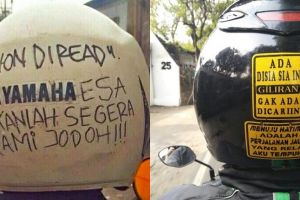 10 Curhatan lucu di belakang helm ini bikin langsung auto senyum