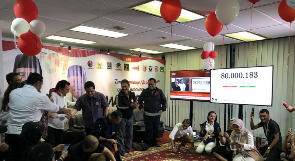 Klaim sudah 80 juta suara, TKN Jokowi-Ma'ruf merayakan kemenangan
