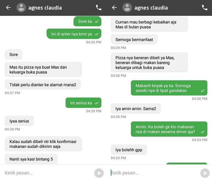 Cewek non muslim ini sengaja order pizza untuk takjil ojek online