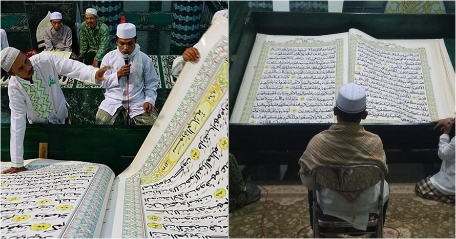 Unik, jemaah masjid ini tadarus dengan Alquran raksasa