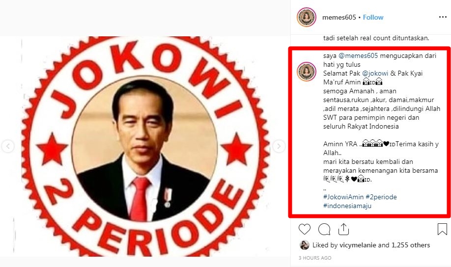 Ucapan selamat 9 seleb atas kemenangan Jokowi-Ma'ruf Amin