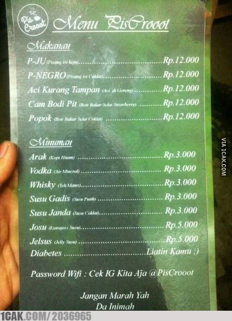 11 Tulisan di menu warung makan ini nggak biasa, kocak deh