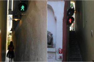 Unik, gang ini dipasangi lampu lalu lintas untuk pejalan kaki